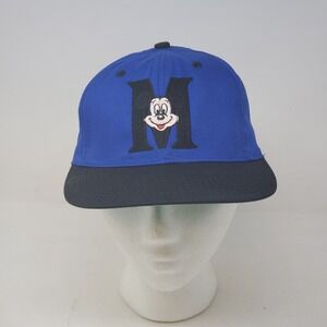 Vtg Disney Mickey Mouse Embroidered Blue Black Snapback Hat Made in USA One Size